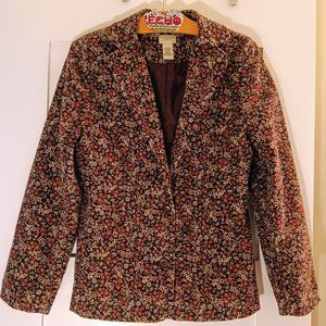L.L. Bean Beautiful Brown Floral Pin whale Corduroy Blazer Excellent Size 8